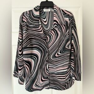Vintage psychedelic swirl pattern blouse XL 3/4 sleeves 70’s vibe!